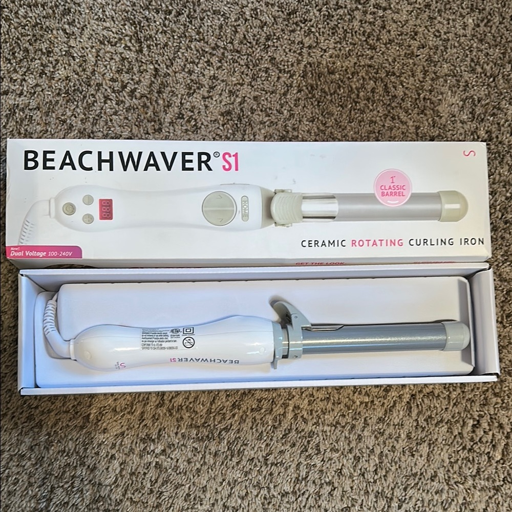 The Beachwaver Co. S1 Ceramic Rotating Curling Iron - White and Silver